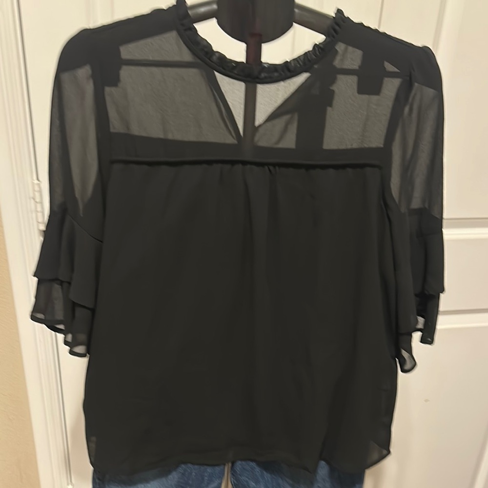 Monteau Black Flutter Sleeve Sheer Blouse size large box 5